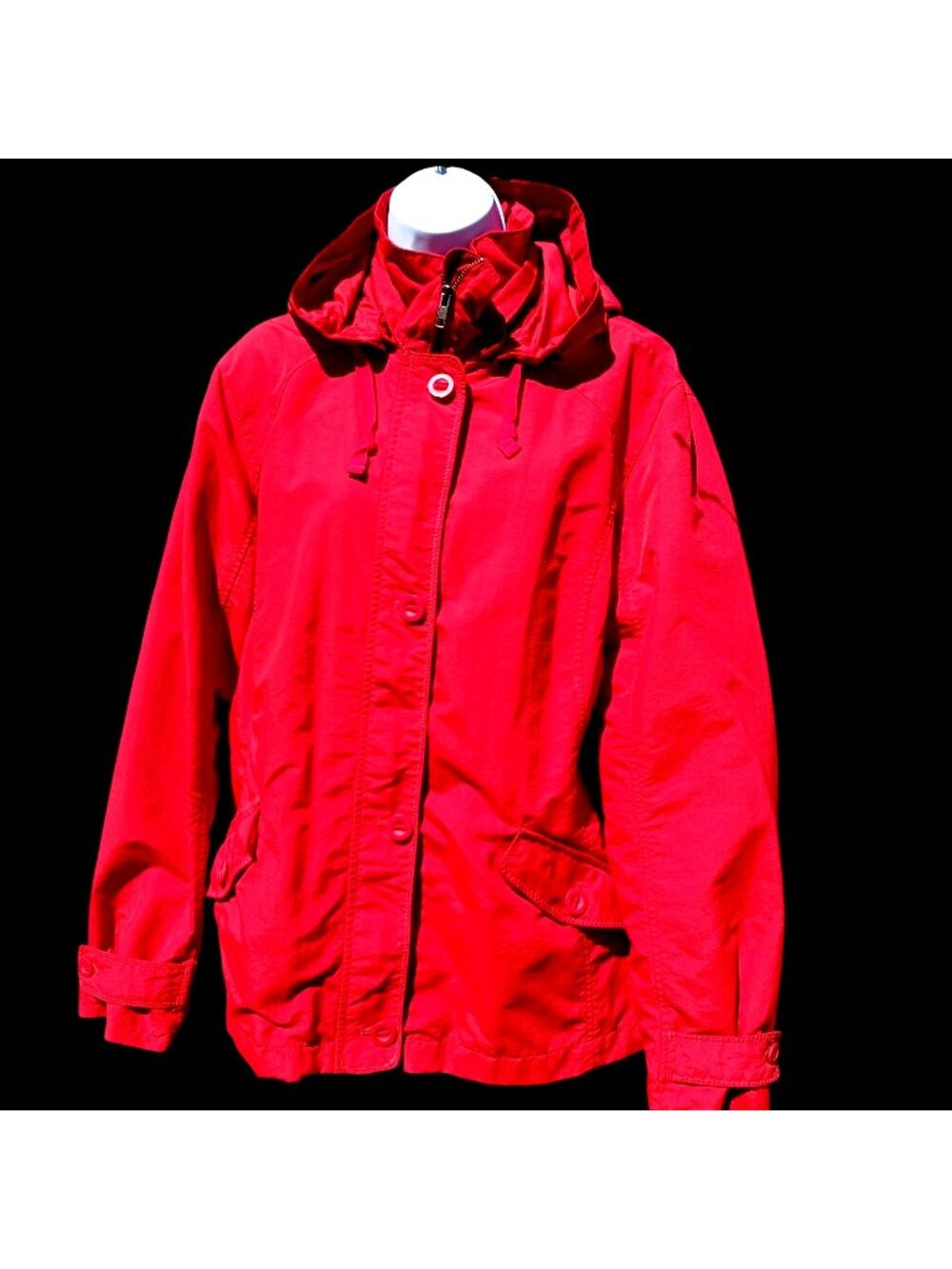 Rain Jacket Hooded Windbreaker Red Utility Outdoor Lands End Casual Women Siz L